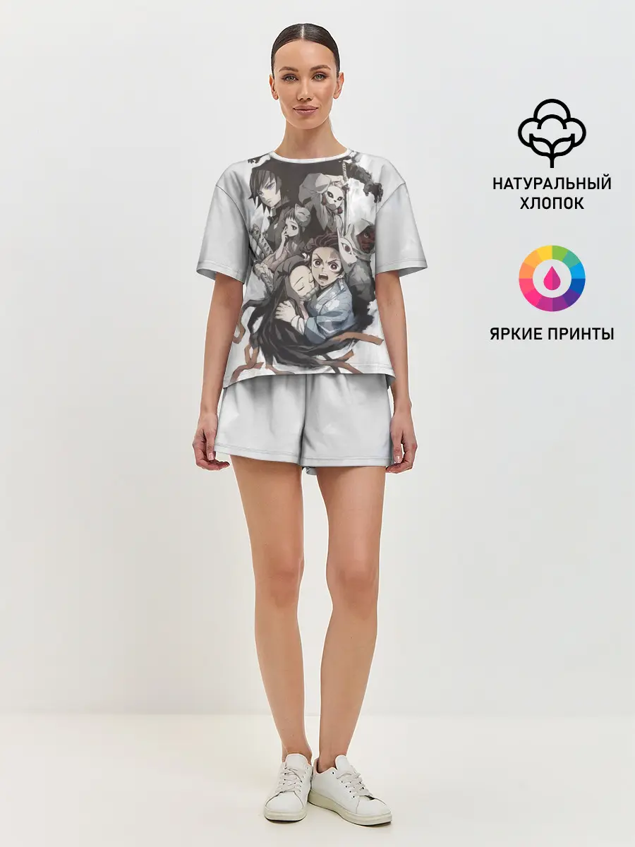 Женская пижама с шортами / Kimetsu no Yaiba на сером