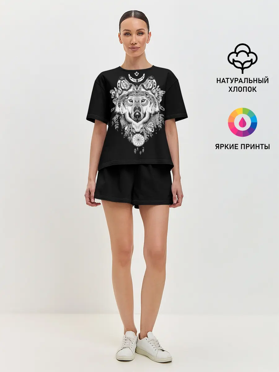 Женская пижама с шортами / Ацтекский волк