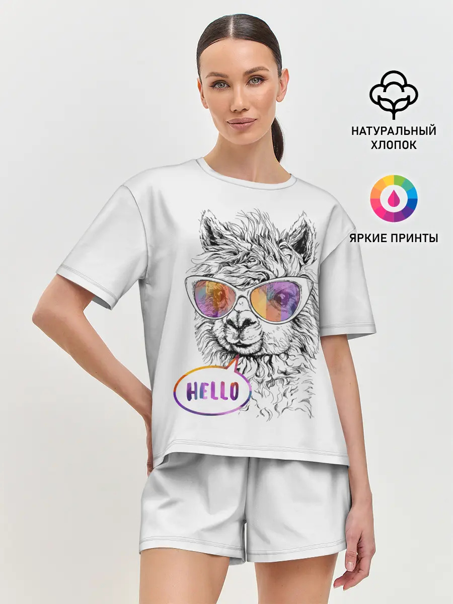 Женская пижама с шортами / Лама