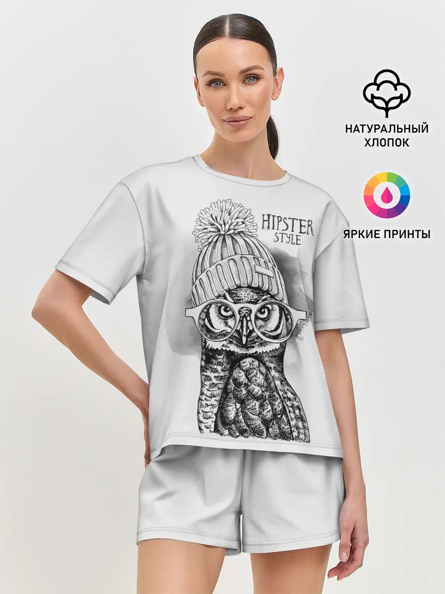 Женская пижама с шортами / Хипстер сова