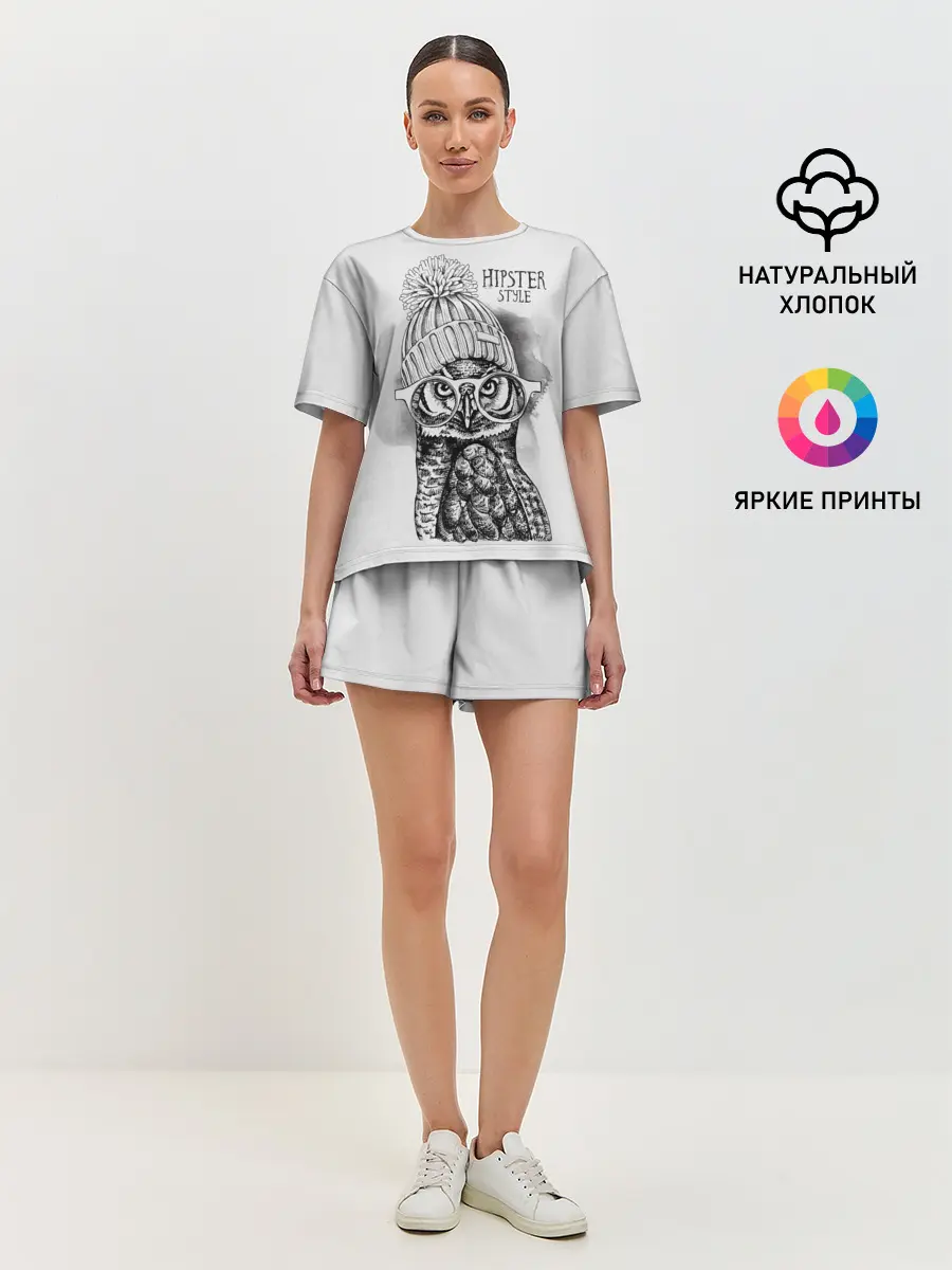 Женская пижама с шортами / Хипстер сова
