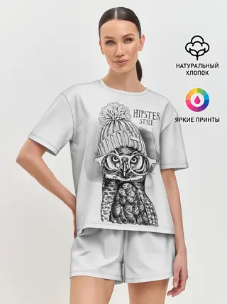 Женская пижама с шортами / Хипстер сова