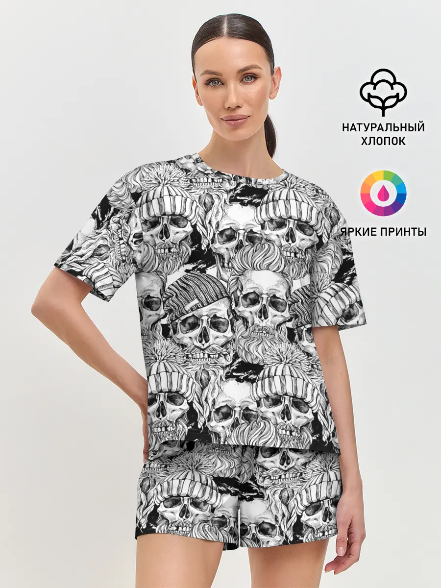 Женская пижама с шортами / Human skulls
