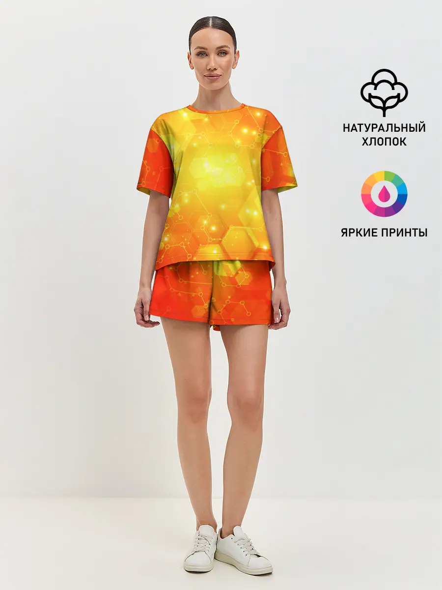 Женская пижама с шортами / ОРАНЖЕВЫЕ СОТЫ