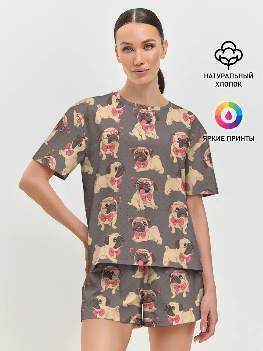 Женская пижама с шортами / Мопсы