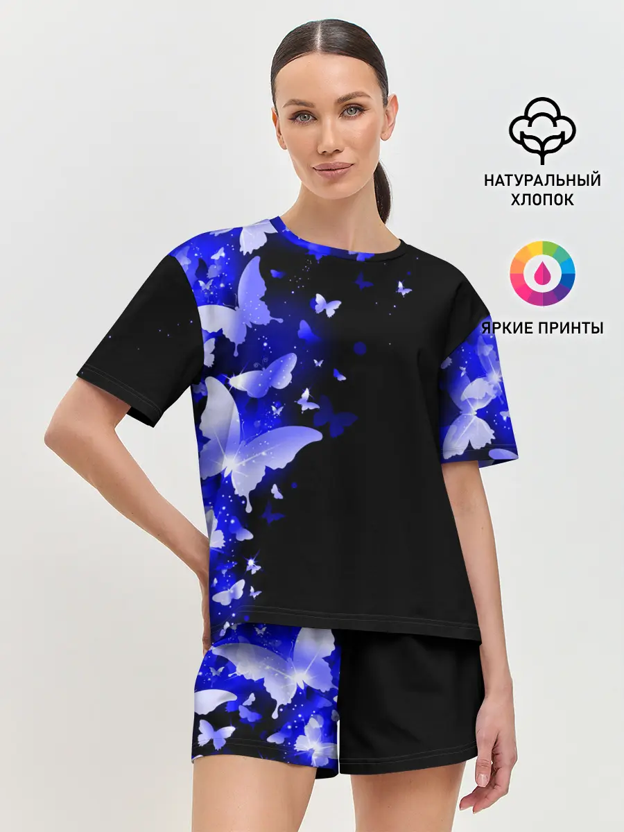 Женская пижама с шортами / СИНИЕ БАБОЧКИ