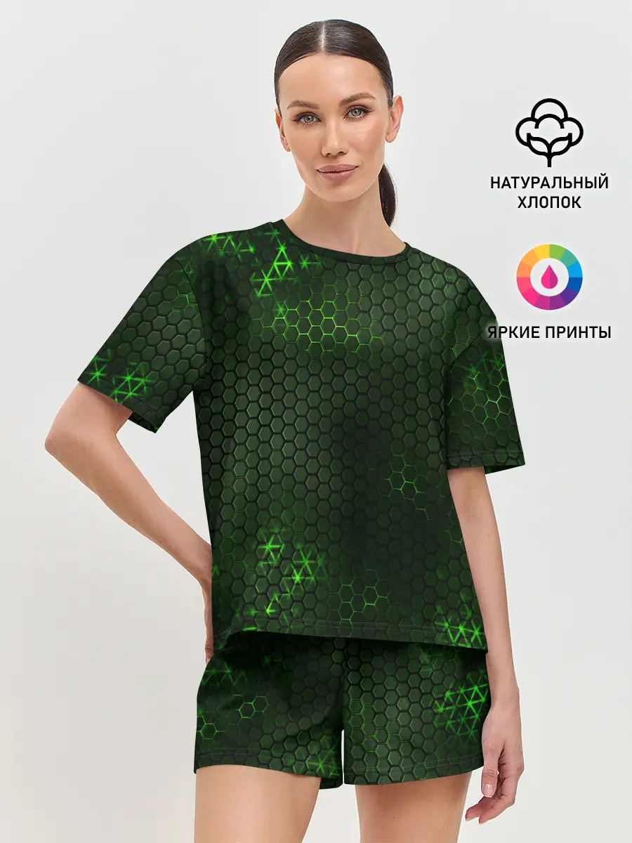 Женская пижама с шортами / ЗЕЛЕНАЯ БРОНЯ / GREEN STEEL