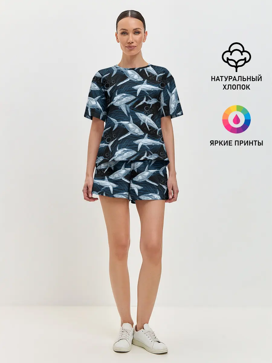 Женская пижама с шортами / Акулы