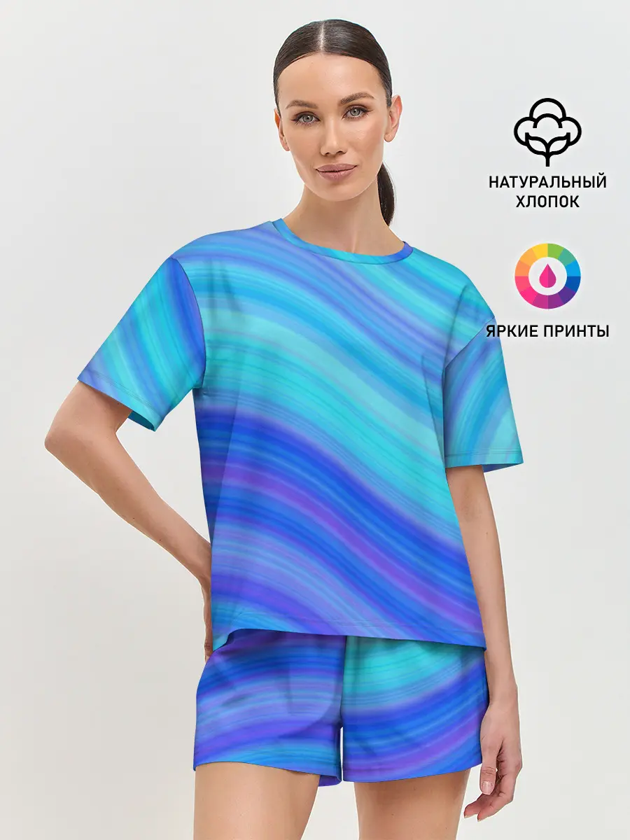 Женская пижама с шортами / Абстракция. Влны.