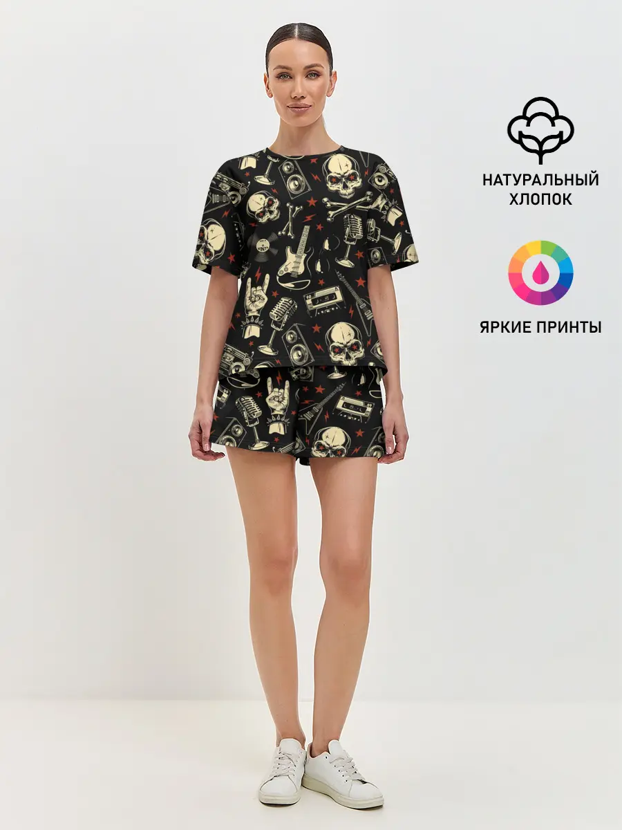 Женская пижама с шортами / Гранж с черепами