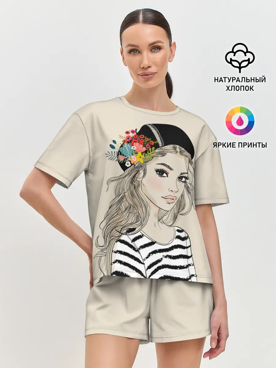 Женская пижама с шортами / Парижанка в берете