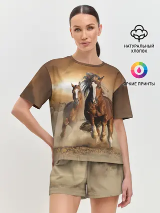 Женская пижама с шортами / Бегущие лошади