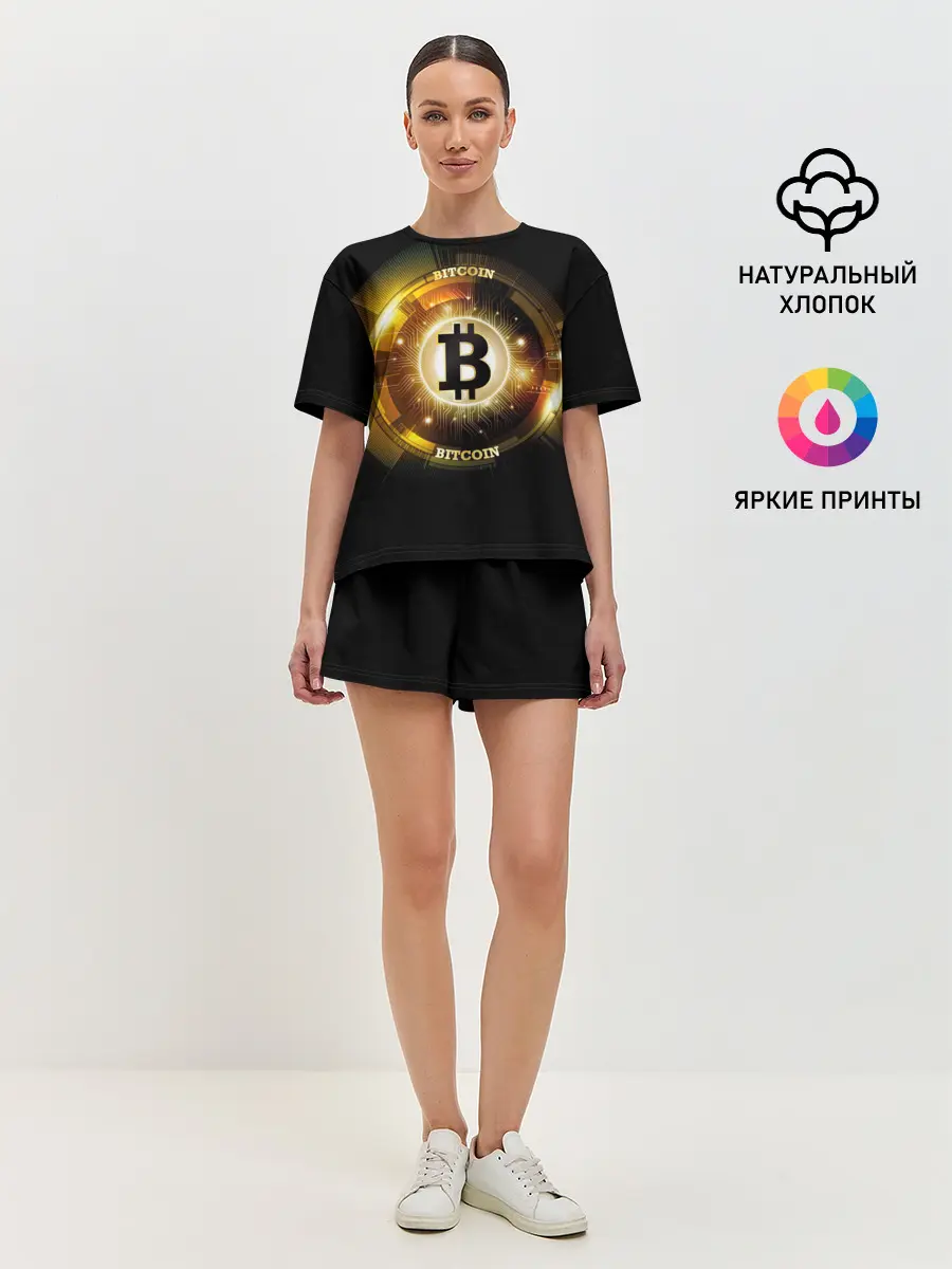 Женская пижама с шортами / Золотой биткоин