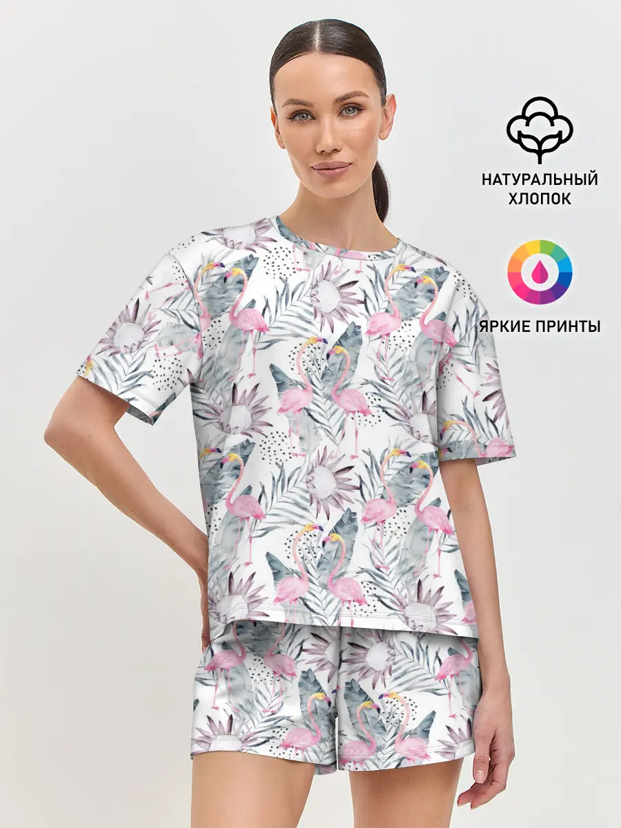 Женская пижама с шортами / Фламинго