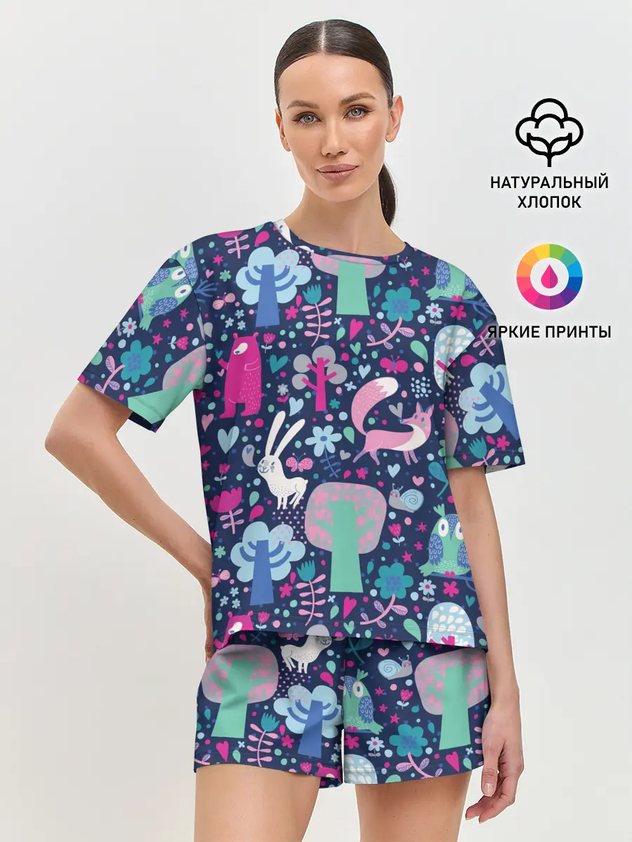 Женская пижама с шортами / Лесные животные