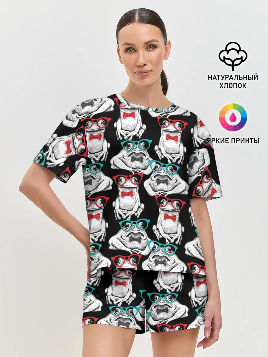 Женская пижама с шортами / Лягушки в очках