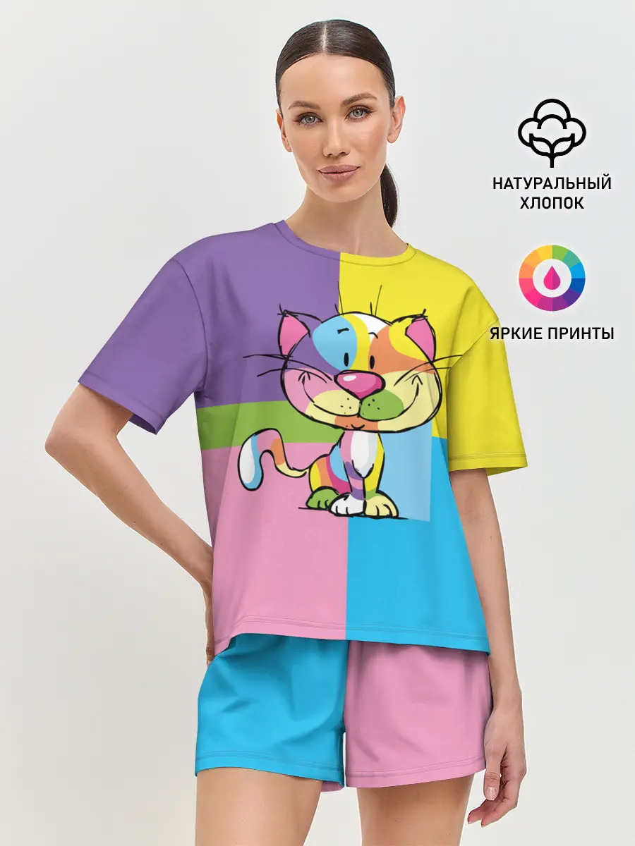 Женская пижама с шортами / Кот