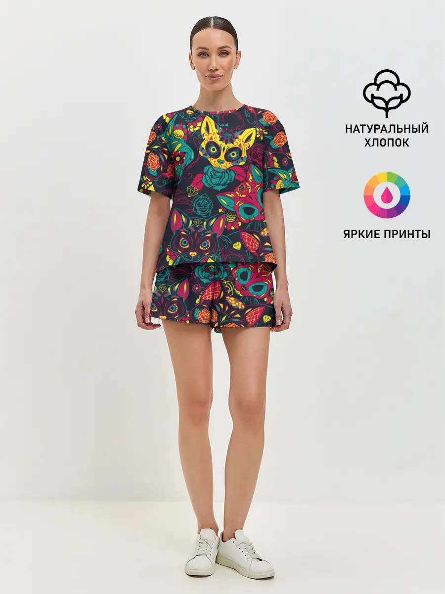 Женская пижама с шортами / Кошачий День Мёртвых