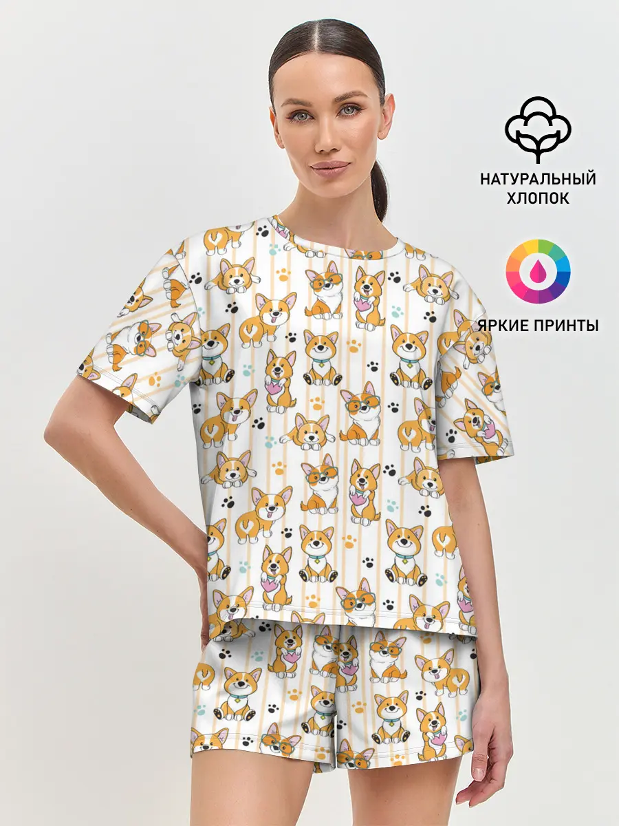 Женская пижама с шортами / Вельш корги пемброк