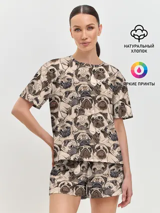 Женская пижама с шортами / Мопсы