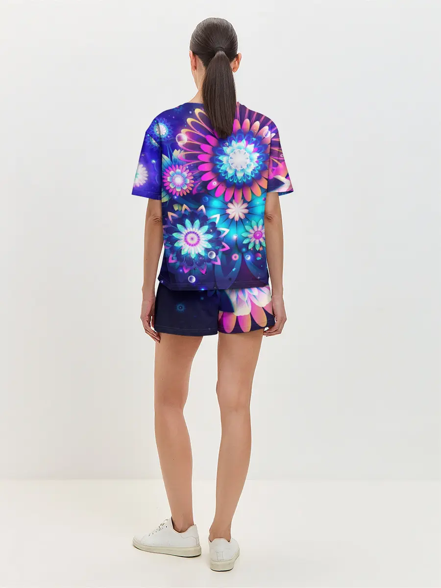 Женская пижама с шортами / Неоновые Цветы