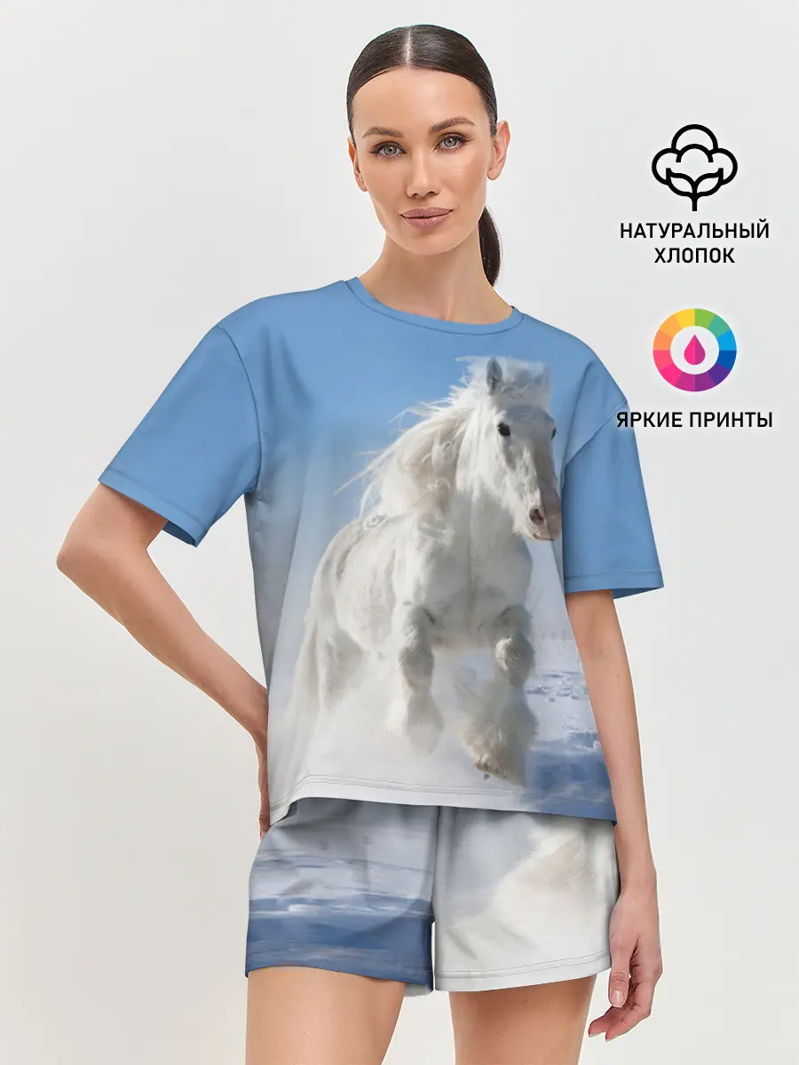 Женская пижама с шортами / Белый скакун