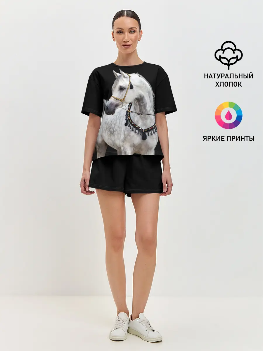 Женская пижама с шортами / Серый в яблоках конь