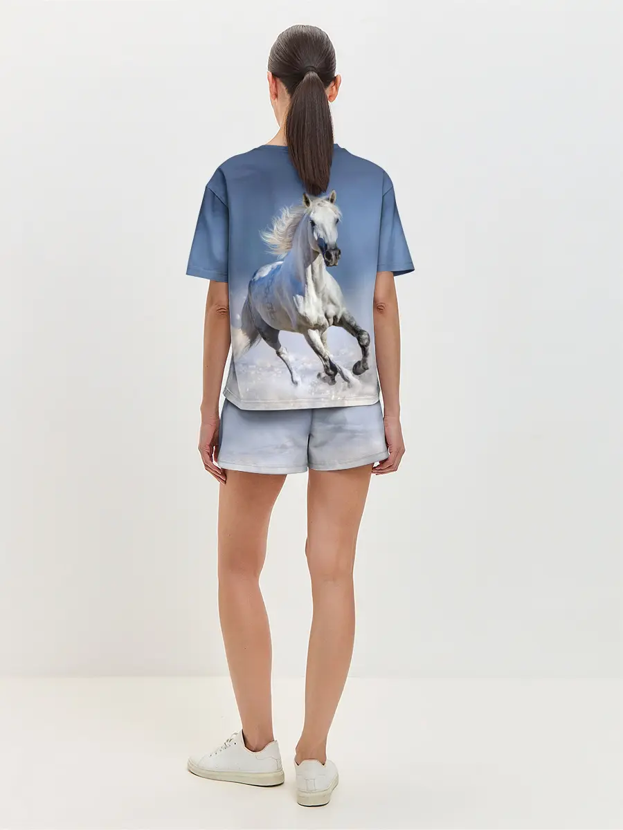 Женская пижама с шортами / Белая лошадь