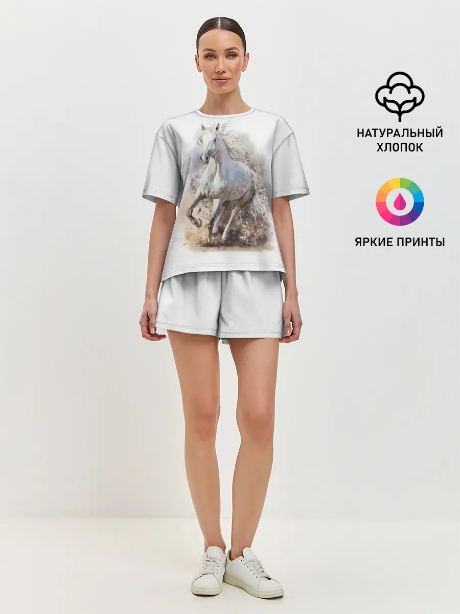 Женская пижама с шортами / Белая лошадь