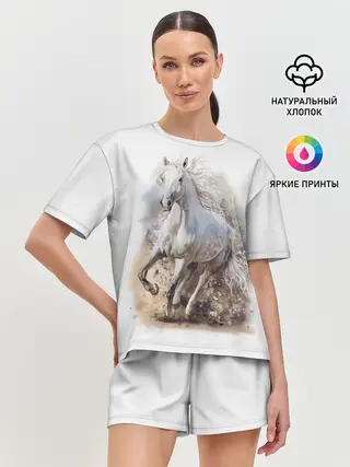 Женская пижама с шортами / Белая лошадь