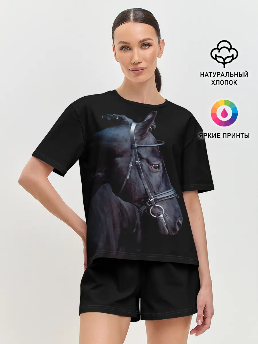 Женская пижама с шортами / Конь вороной