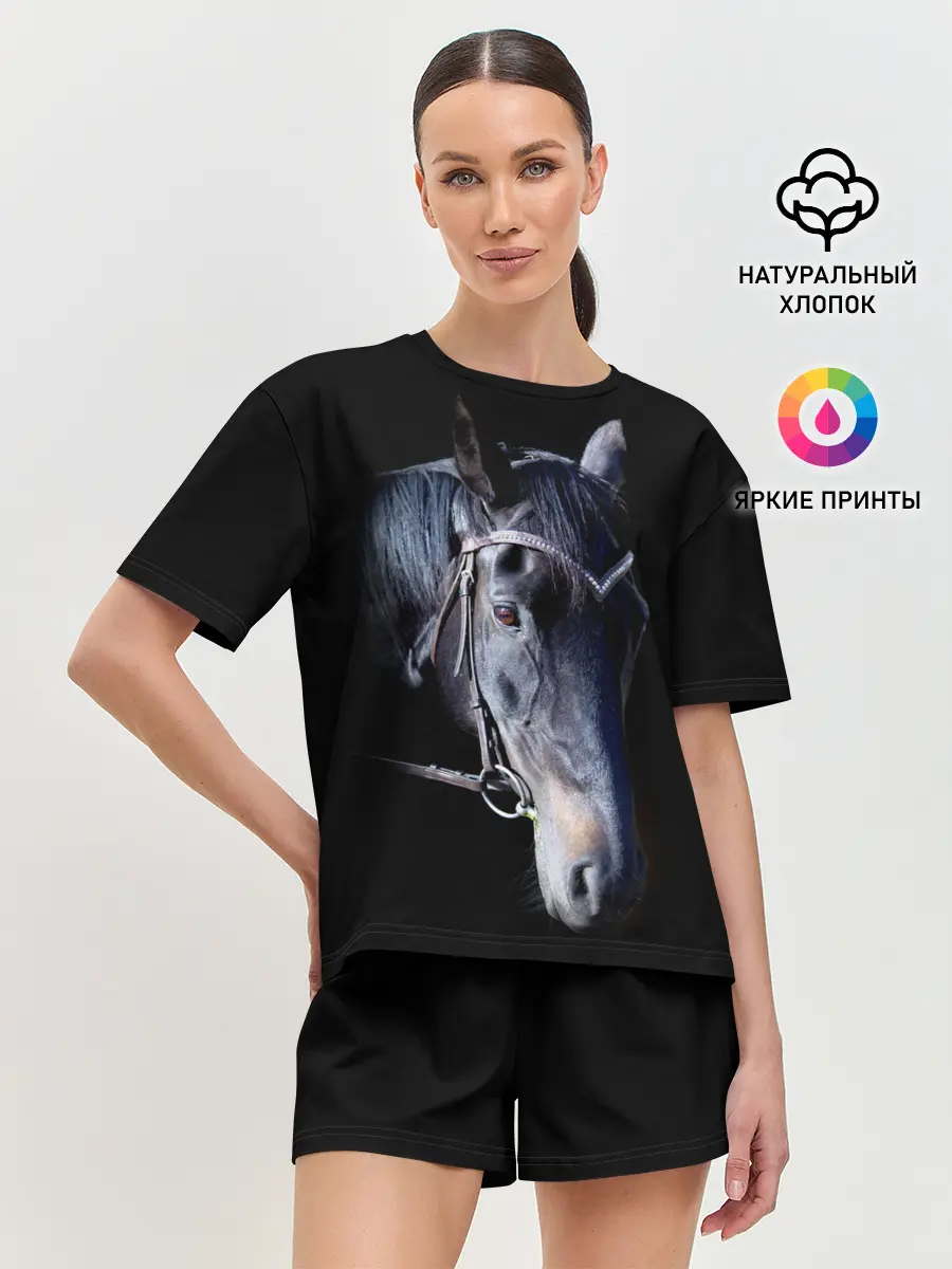 Женская пижама с шортами / Конь вороной