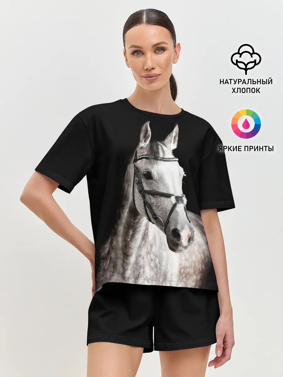 Женская пижама с шортами / Серный в яблоках конь