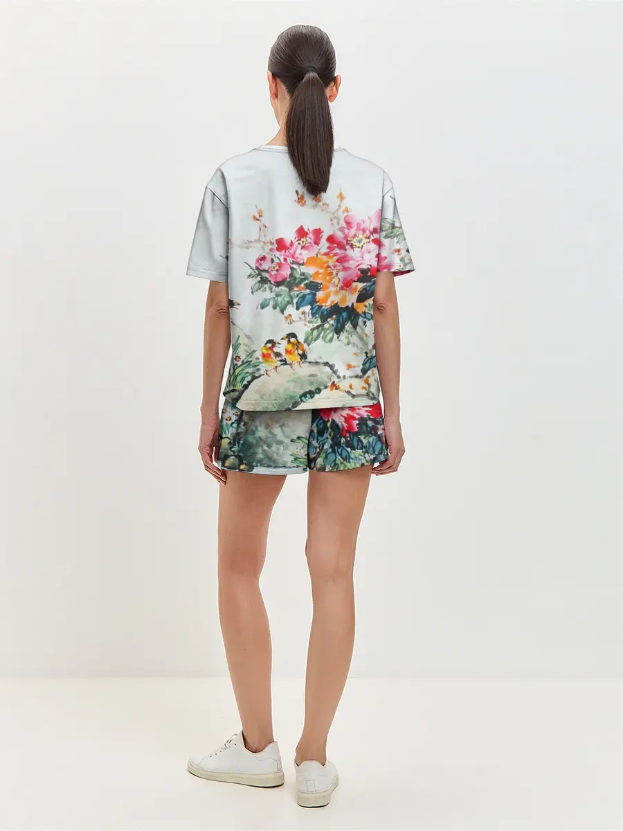 Женская пижама с шортами / Японские цветы