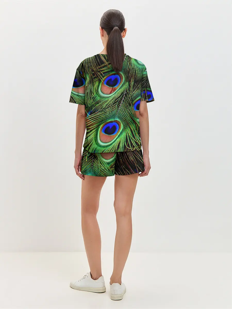 Женская пижама с шортами / Перья павлина #1