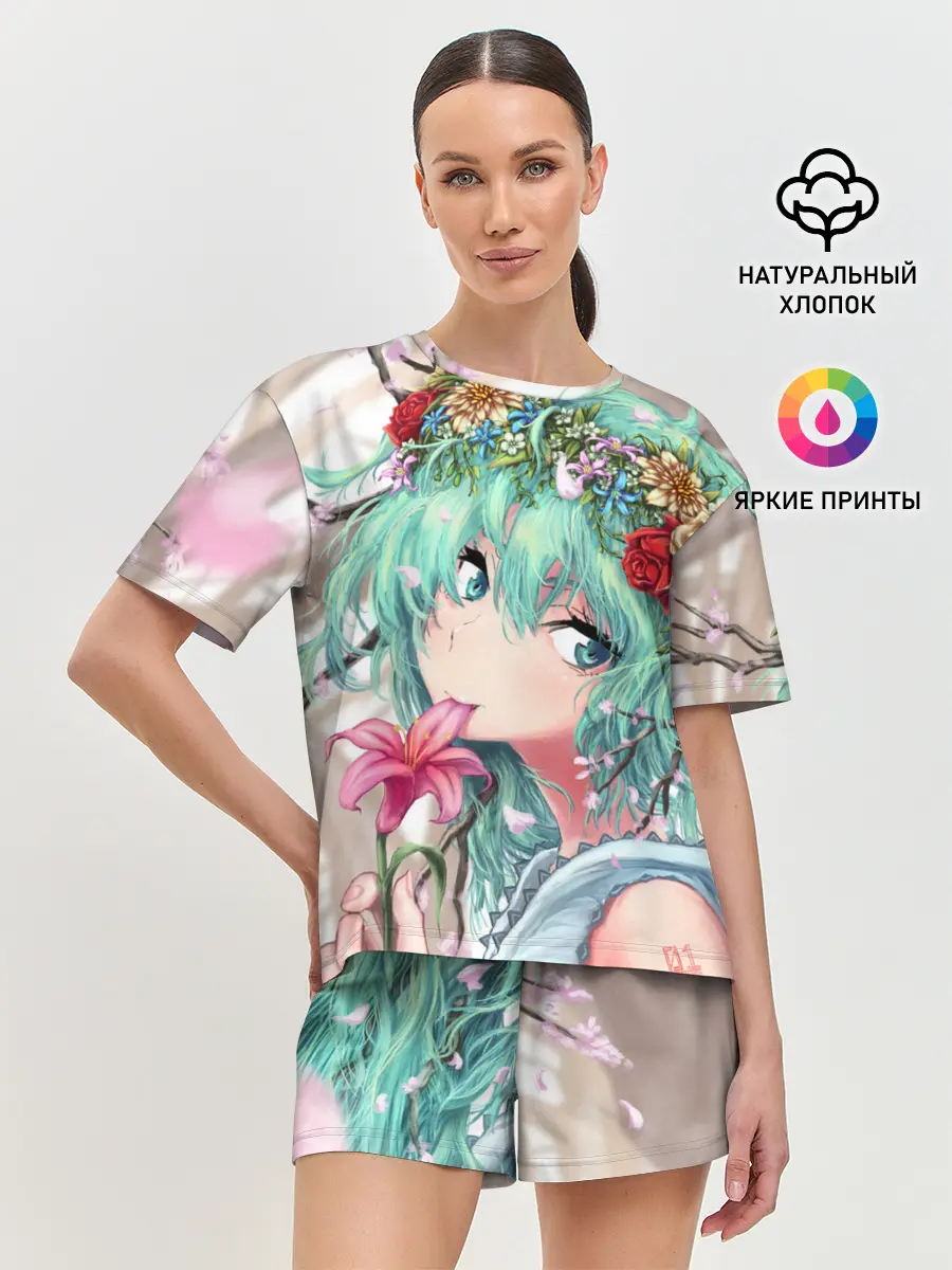 Женская пижама с шортами / Цветок и Хацуне Мику