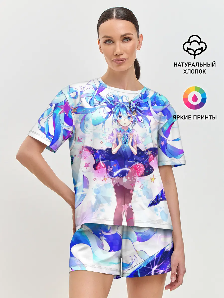Женская пижама с шортами / Хацуне Мику на красочном фоне