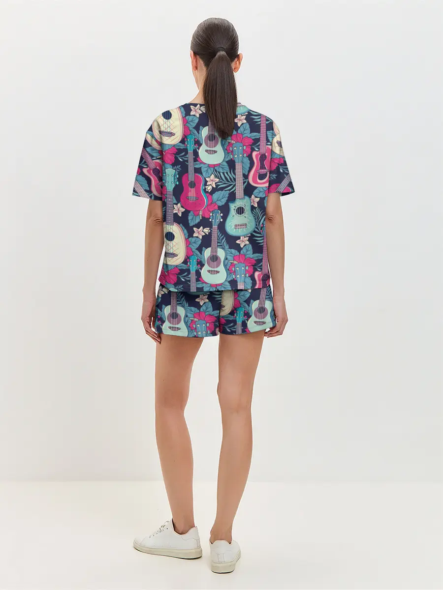 Женская пижама с шортами / Укулеле фруктовые