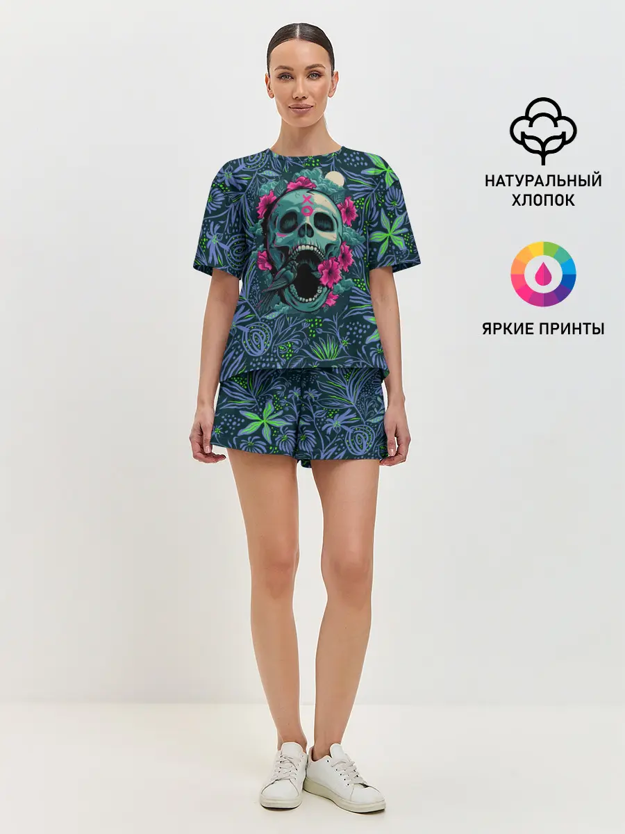 Женская пижама с шортами / Череп В Цветах