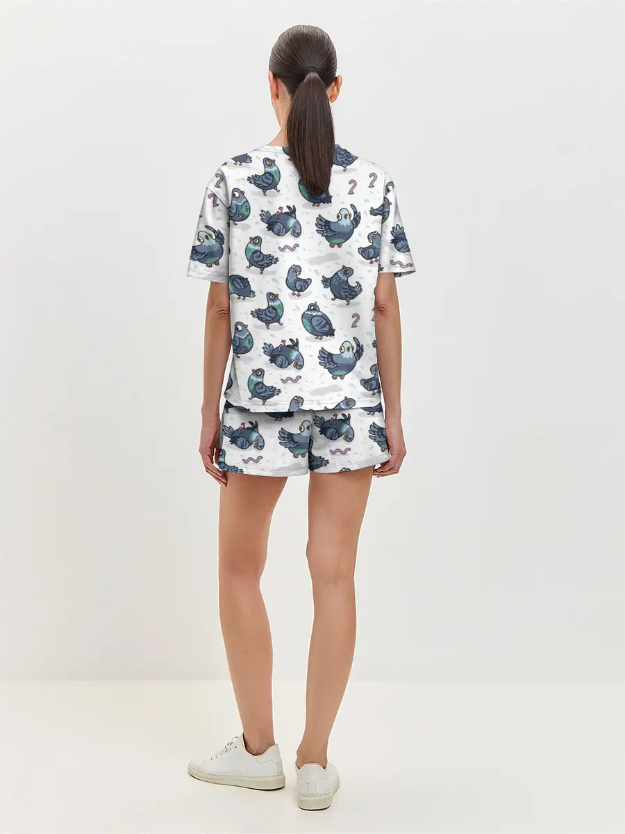 Женская пижама с шортами / Голуби