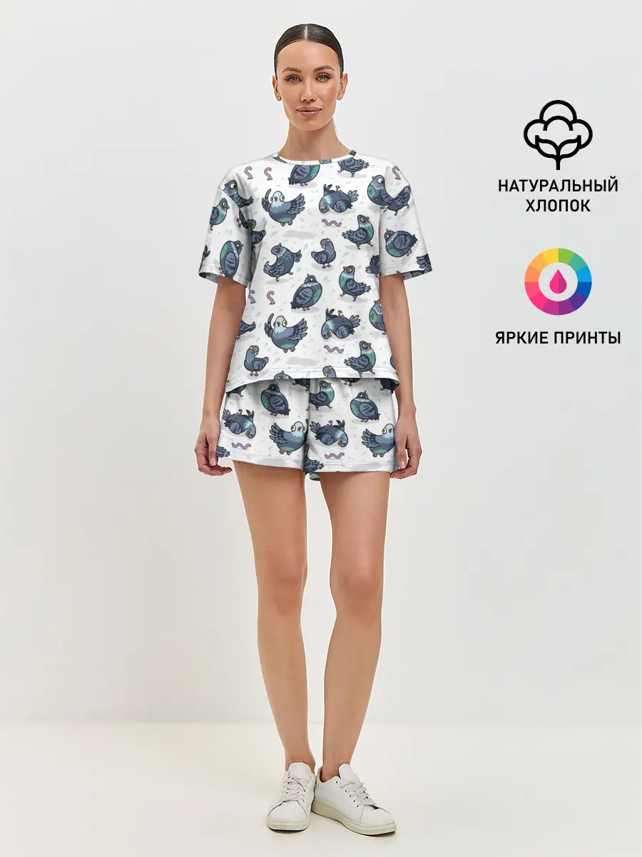 Женская пижама с шортами / Голуби