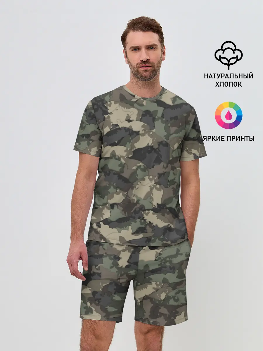 Мужской костюм с шортами / Камуфляж с толстыми котами