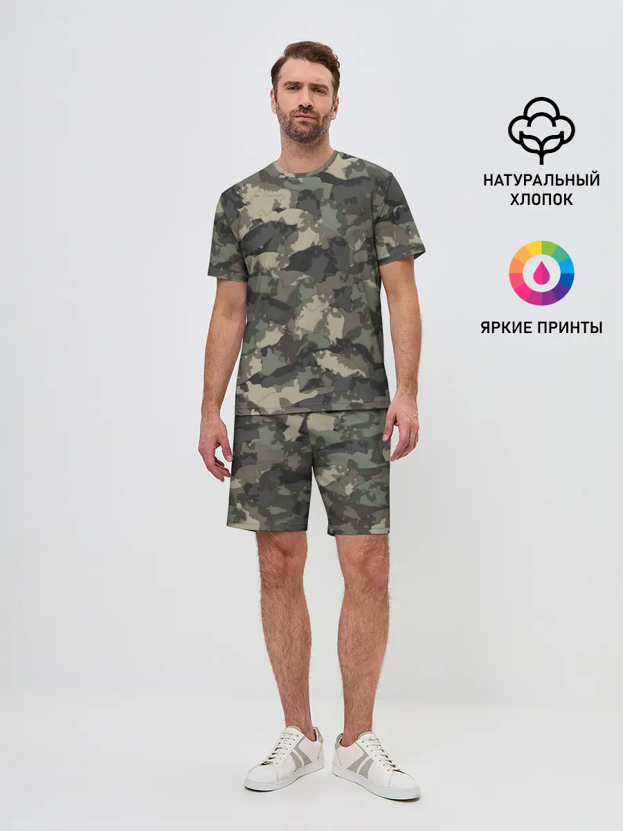 Мужской костюм с шортами / Камуфляж с толстыми котами