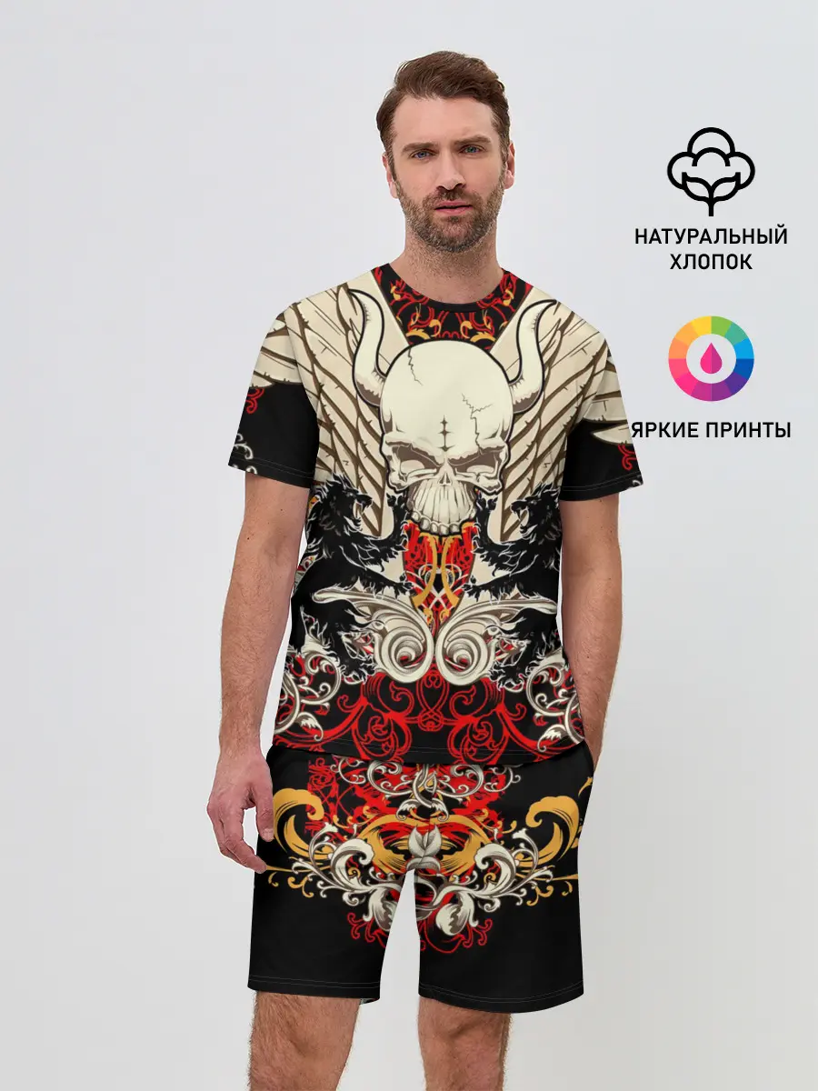 Мужской костюм с шортами / Vintage Skull Art v2