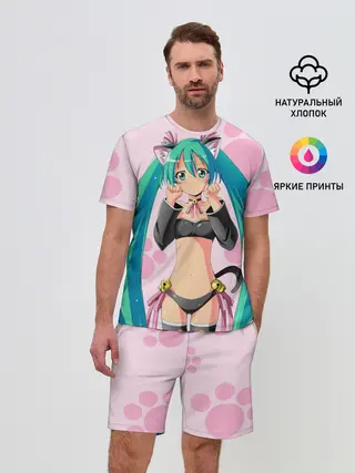 Мужской костюм с шортами / Хатсуне Мику на розовом фоне