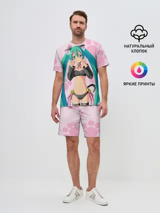 Мужской костюм с шортами / Хатсуне Мику на розовом фоне