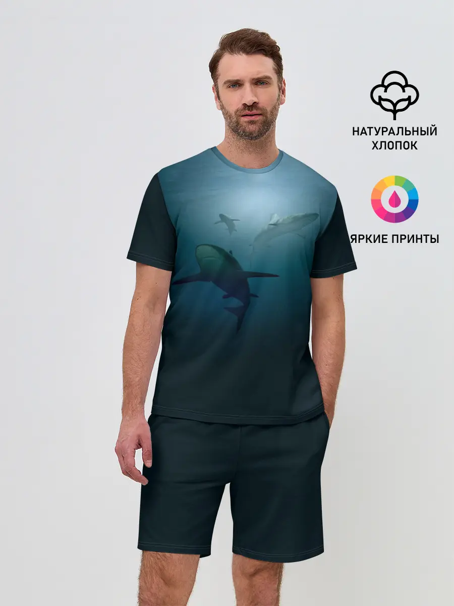 Мужской костюм с шортами / Акулы