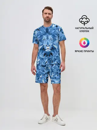 Мужской костюм с шортами / Сине-бело-голубой лев
