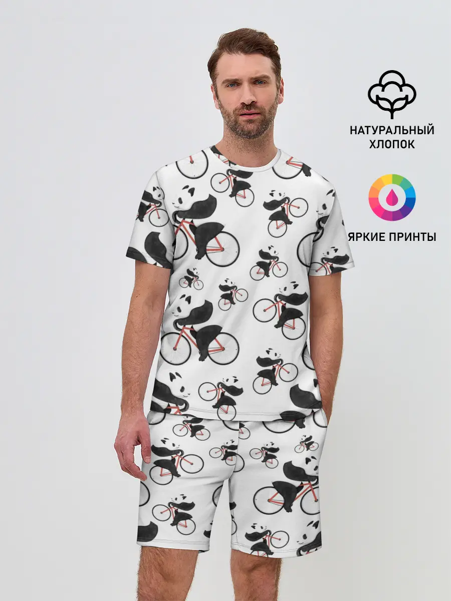 Мужской костюм с шортами / Панды На Велосипеде