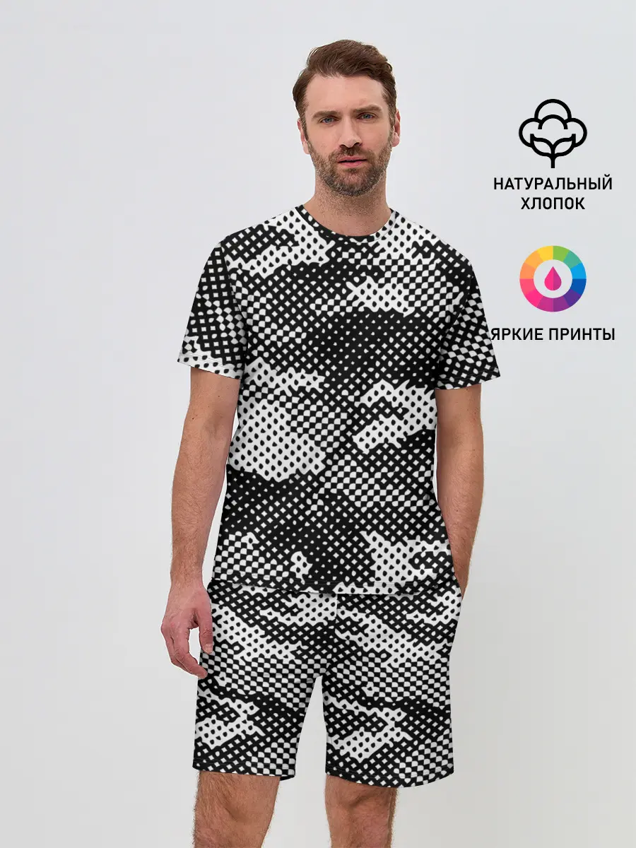 Мужской костюм с шортами / Черный камуфляж